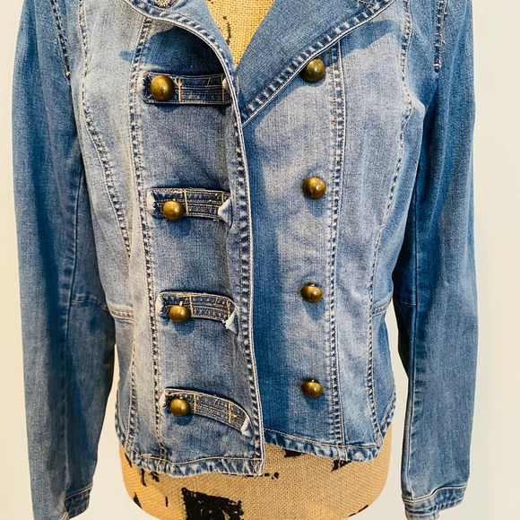 H&M Divided Womens Military Cotton Distressed Denim Jacket 40 - Picture 3 of 11